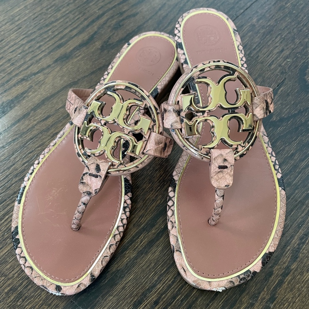 Rose Gold snakeskin TB MIller sandals